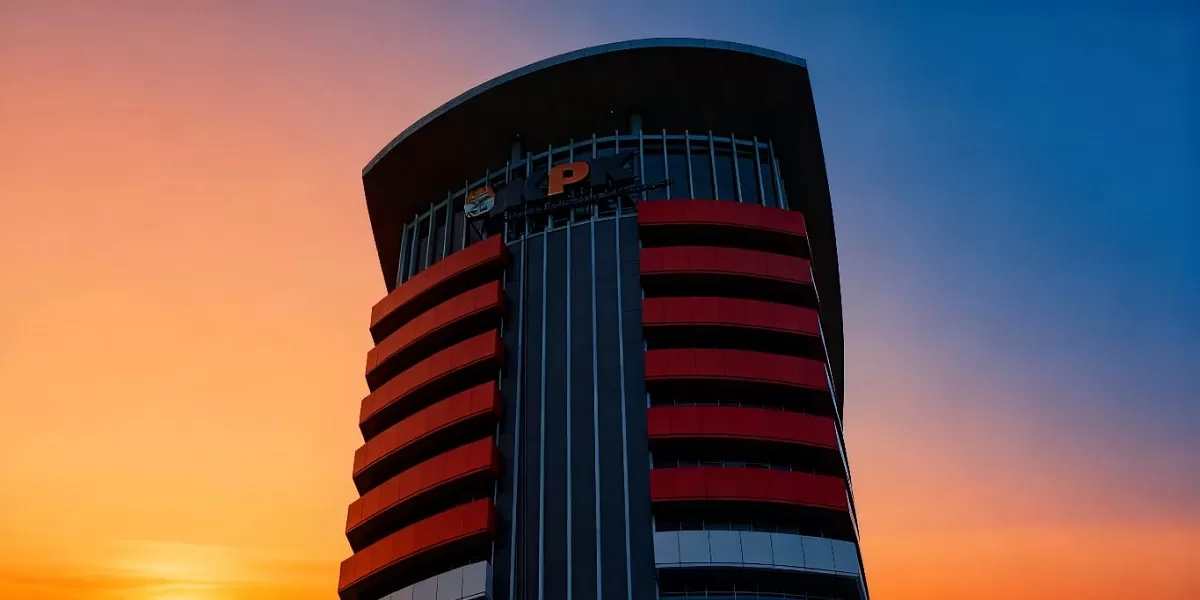 Ilustrasi Gedung Merah Putih KPK. Barang bukti berupa emas 5,3 kilogram, uang rupiah, dan valuta asing ditemukan dalam penggeledahan KPK di safe house pejabat. (Dok. Dola AI)