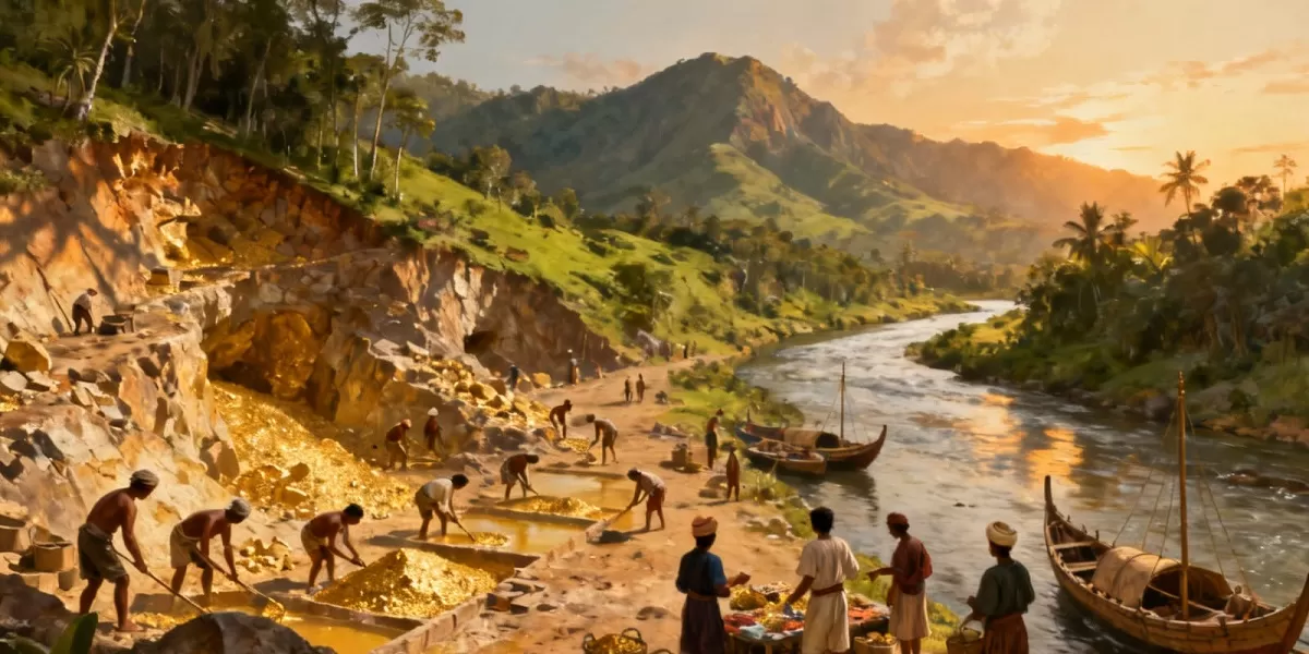 Tambang emas Cikotok di Lebak Banten menjadi saksi sejarah panjang industri pertambangan Indonesia sejak era kolonial hingga nasionalisasi tambang negara. (Dok. Kreasi DOLA AI)