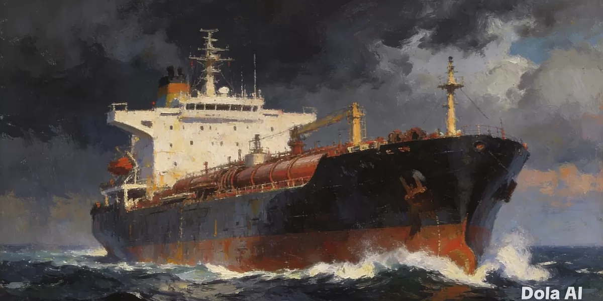 Kapal tanker minyak melintasi Selat Hormuz saat jalur energi global mulai pulih setelah ketegangan geopolitik mereda. (Dok. Kreasi Dola AI)