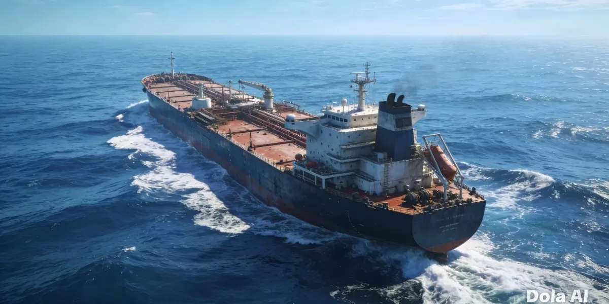 Kapal tanker minyak melintasi Selat Hormuz saat jalur energi global mulai pulih setelah ketegangan geopolitik mereda. (Dok. Kreasi Dola AI)
