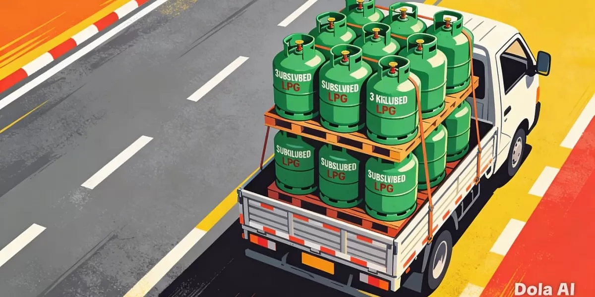 Tabung LPG subsidi tiga kilogram yang menjadi sasaran praktik pengoplosan ilegal demi keuntungan dari selisih harga pasar energi. (Dok. Kreasi Dola AI)