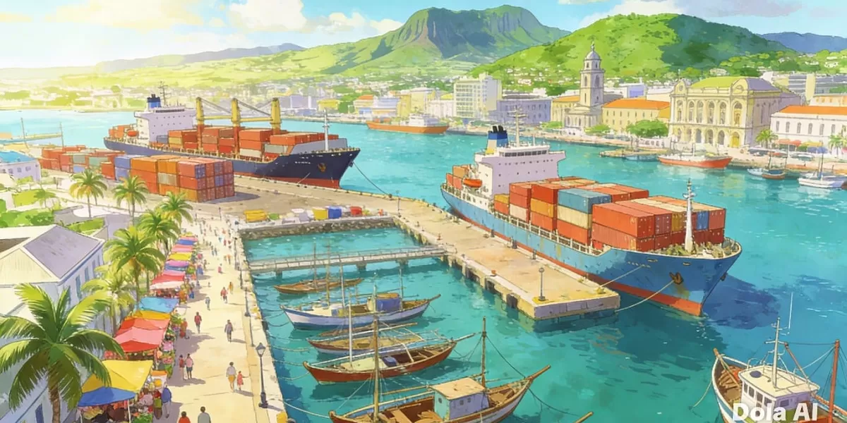 Lonjakan kapal di Pelabuhan Port Louis Mauritius mencerminkan dampak langsung konflik Iran terhadap jalur pelayaran global. Ilustrasi pelabuhan Port Louis Mauritius.  (Dok. Kreasi Dola AI)