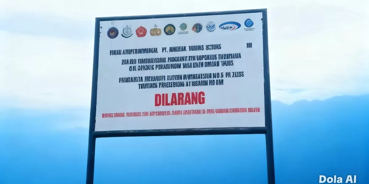 Ilustrasi pengumuman lahan tambang yang disegel Satgas PKH. Lokasi tambang nikel di Maluku Utara disegel setelah ditemukan pelanggaran IPKH dan jaminan reklamasi, memicu sorotan publik nasional. (Dok. Kreasi Dola AI)