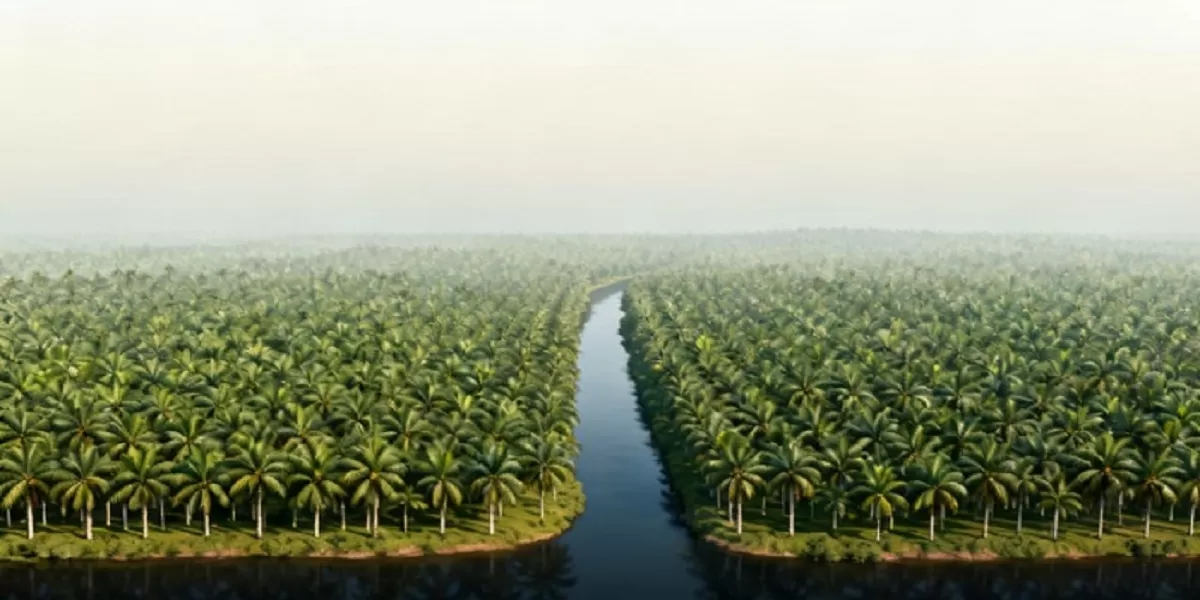 Aktivitas perkebunan sawit di lapangan menghadapi tantangan realisasi plasma 20 persen karena keterbatasan lahan produktif. (Dok. Kreasi Dola AI)