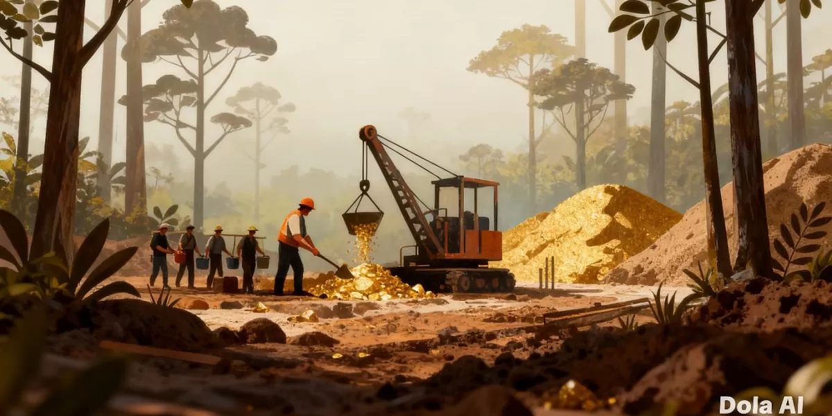 Ilustrasi Tambang Ilegal. Tambang emas Martabe. Kasus Tambang Emas Martabe menjadi bagian dari gugatan lingkungan pemerintah senilai total Rp4,8 triliun.  (Dok. Kreasi Dola AI)