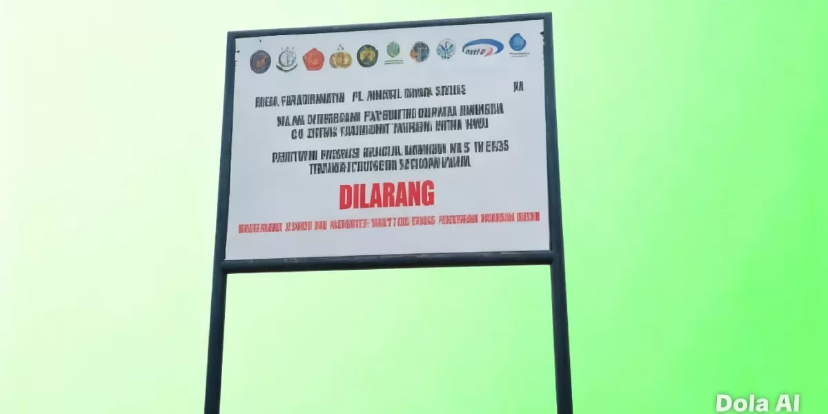 Ilustrasi pengumuman lahan tambang yang disegel Satgas PKH. Lokasi tambang nikel di Maluku Utara disegel setelah ditemukan pelanggaran IPKH dan jaminan reklamasi, memicu sorotan publik nasional. (Dok. Kreasi Dola AI)