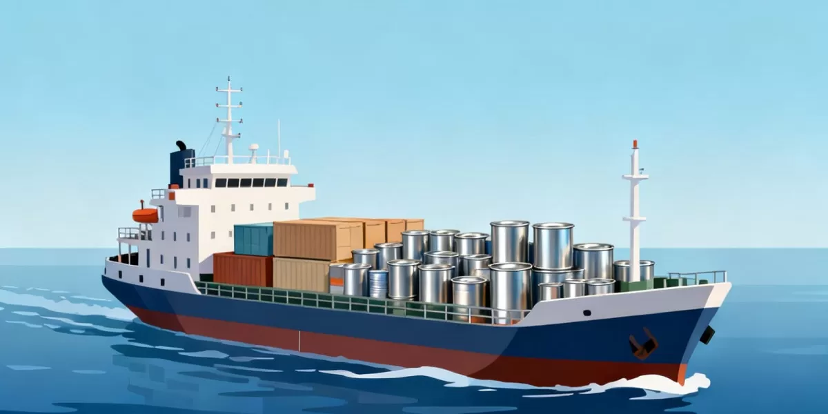 Ilustrasi kapal membawa komoditas timah. Lokasi pelabuhan tradisional di Bangka Selatan diduga menjadi titik awal distribusi pasir timah ilegal menuju pasar luar negeri. (Dok. Kreasi Dola AI)