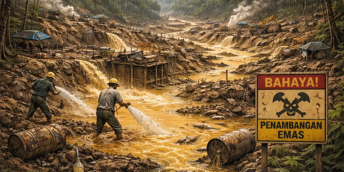 Ilustrasi pertambangan emas (Foto: Garuda 24 Jam/AI)