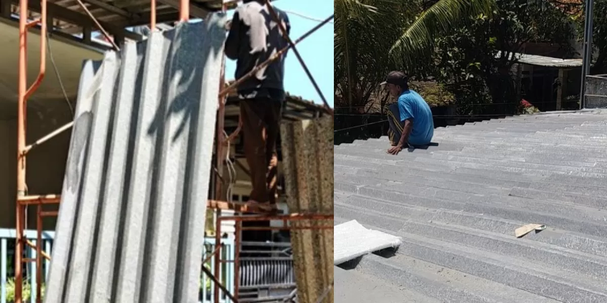 Penggantian atap dalam pelaksanaan program &lsquo;Ganti Atap Rumah Wartawan&rsquo; di salah satu rumah wartawan anggota Promedia Group di Citayam, Bogor. (Foto: Istimewa)