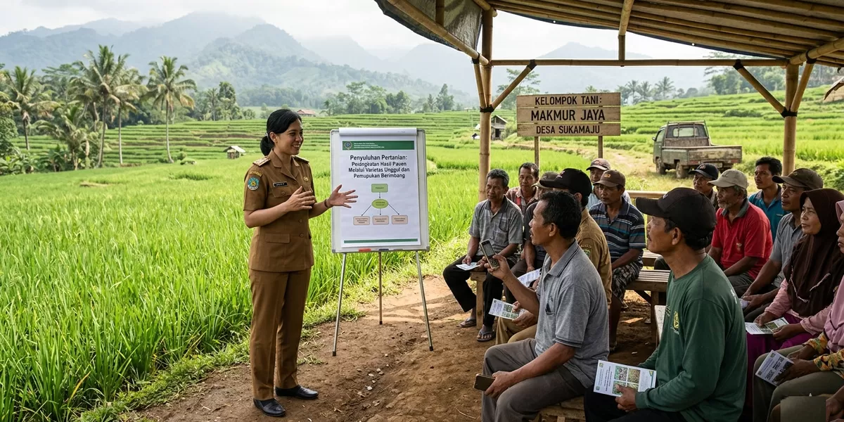 Aktivitas penyuluh pertanian di lapangan menjadi kunci keberhasilan program swasembada pangan nasional Indonesia  (Ilustrasi AI/Indah Widyawati)