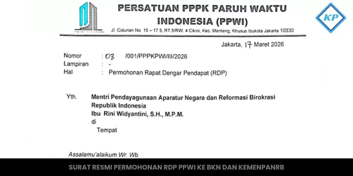 Surat resmi permohonan audiensi Persatuan PPPK Paruh Waktu Indonesia (PPWI) kepada Menteri PANRB terkait pembahasan status PPPK paruh waktu. (PPWI)