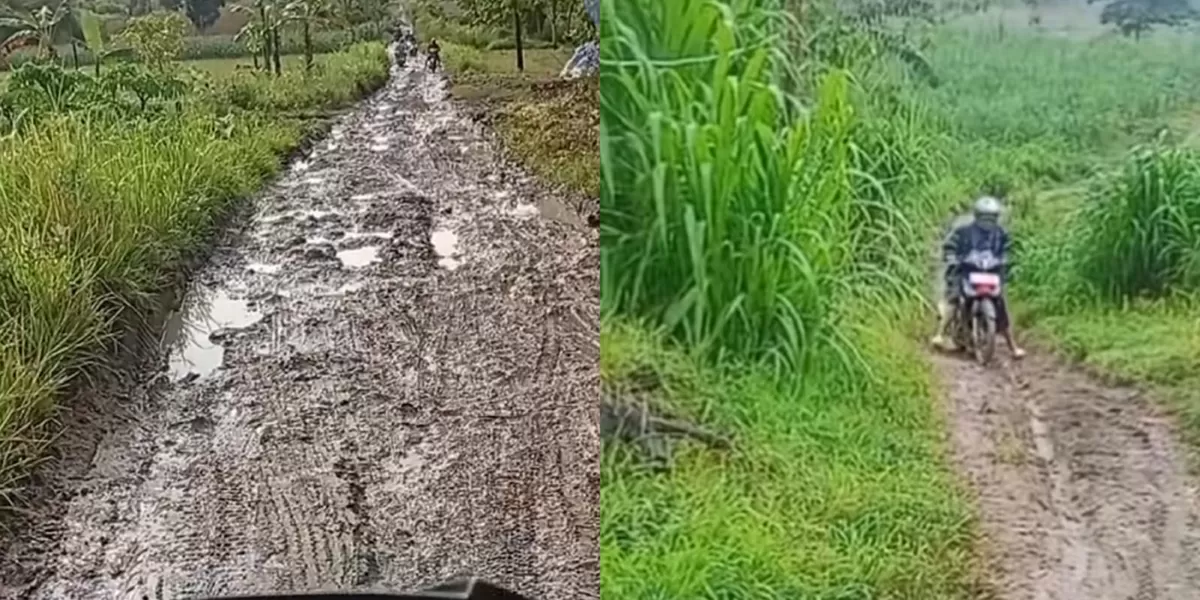 Viral video seorang guru di Grobogan, mengeluhkan akses jalan yang sulit untuk sampai ke sekolah. (TikTok/bu_guru_nieng_kls4)
