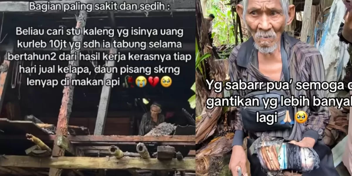 Kakek di Polewali Mandar, Sulawesi Barat menangis saat rumah dan uangnya terbakar. (TikTok/skma28_)