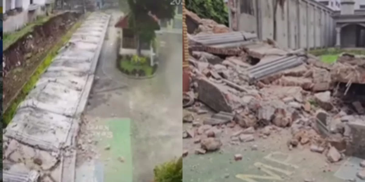 Menyoroti insiden viral dinding pembatas rumah warga dan SMPN 182 Jakarta yang dilaporkan ambruk. (Instagram.com/@jakarta.terkini)