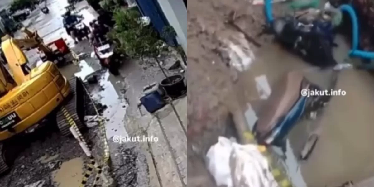 Menyoroti insiden pemotor yang tercebur akibat galian rawan dalam proyek pengelola air limbah di Penjaringan, Jakarta Utara (Jakut). (Instagram.com/@jakut.info)