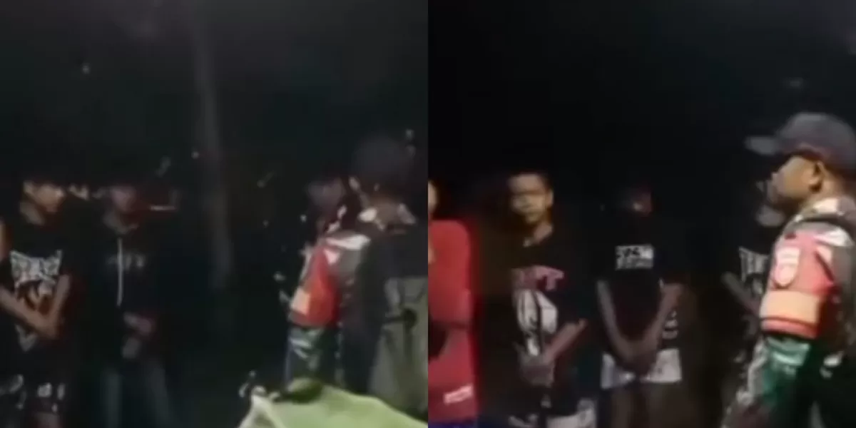 Anggota TNI berhasil gagalkan sejumlah remaja lakukan perang sarung di Kebumen, Jawa Tengah. (TikTok/rembo22_3)
