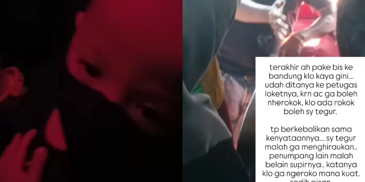 Keluhan seorang ibu yang membawa anak kecil naik bus AC tapi penumpang lain dan sopir merokok. (Instagram/nurohmahkd)