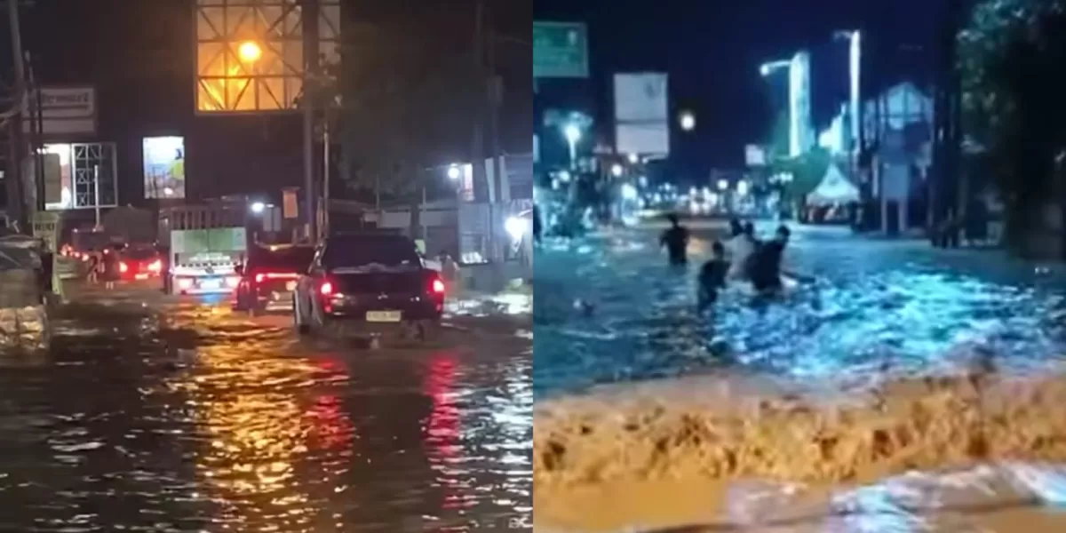 Banjir terjadi di Ketanggungan, Brebes yang menjadi jalan arus balik usai mudik Lebaran. (Instagram/fadhpliambarr - humasresbrebes)