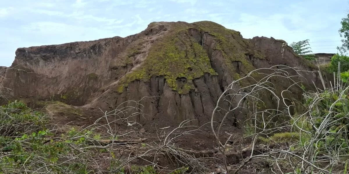PLTU Tenayan Raya membuang abu bekas pembakaran batu bara di sekitar tempat tinggal warga dan area pembuatan batu bata. (f: Mongabay Indonesia)