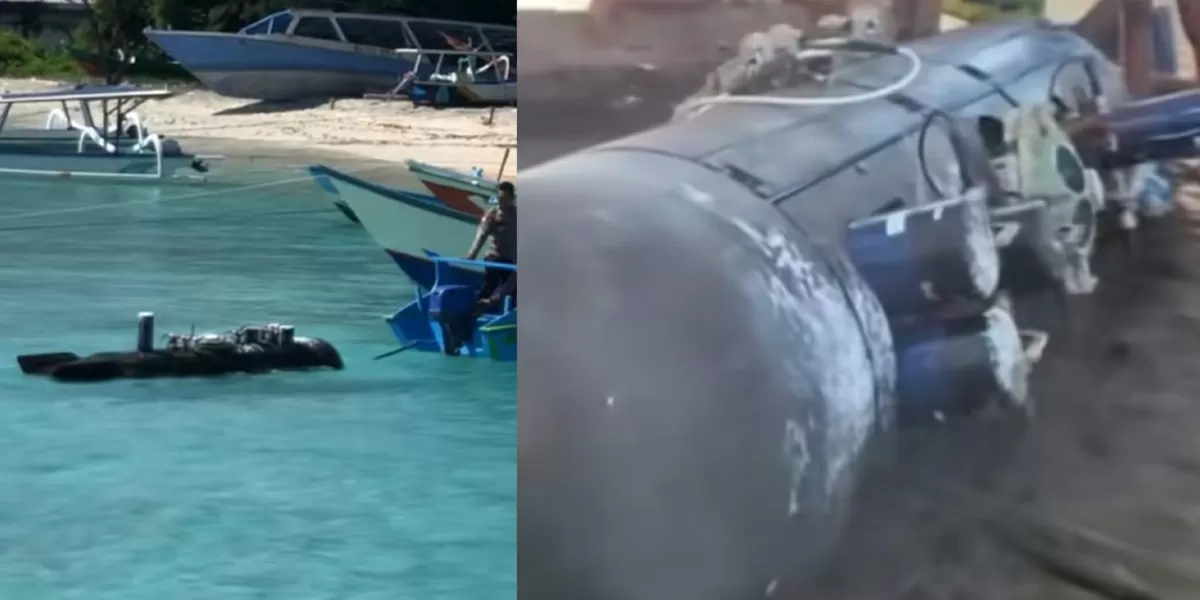 Heboh penemuan benda mirip torpedo di perairan Gili Trawangan, Lombok Utara. ((TikTok/baifaqtami.ratnasr - yusufhadi_86))