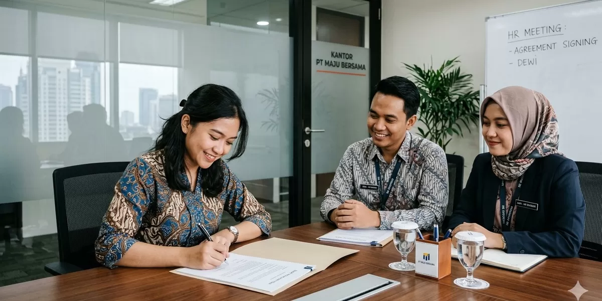 ketika terbuka peluang dari tenaga kerja kontrak untuk menjadi tenaga kerja tetap, lakukan sejumlah hal strtaegis yang bisa mendukung untuk itu. (Pejuangkantoran.com/Made with Google AI)