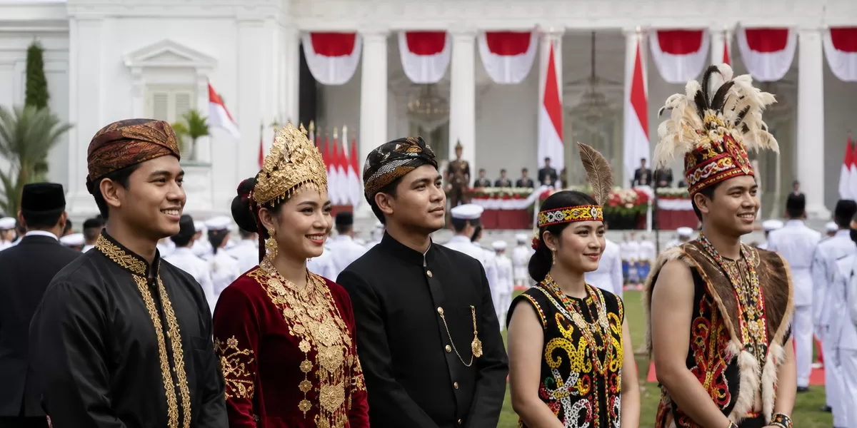 Untuk yang mendapat undangan hadir di upacara peringatan hari kemerdekaan RI ke-81 muncul pertanyaan, apakah masih wajib memakai baju adat atau tidak. Berikut mitos dan faktanya. (Generated by AI/PejuangKantoran.com)
