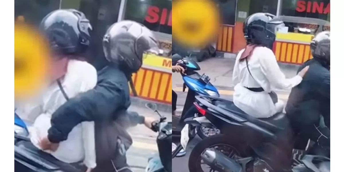 Mengintip insiden pertengkaran ringan yang diduga dilakukan pasangan pemotor saat berhenti di lampu merah kawasan Sleman, Yogyakarta.  (Instagram.com/@ponorogo_viral)