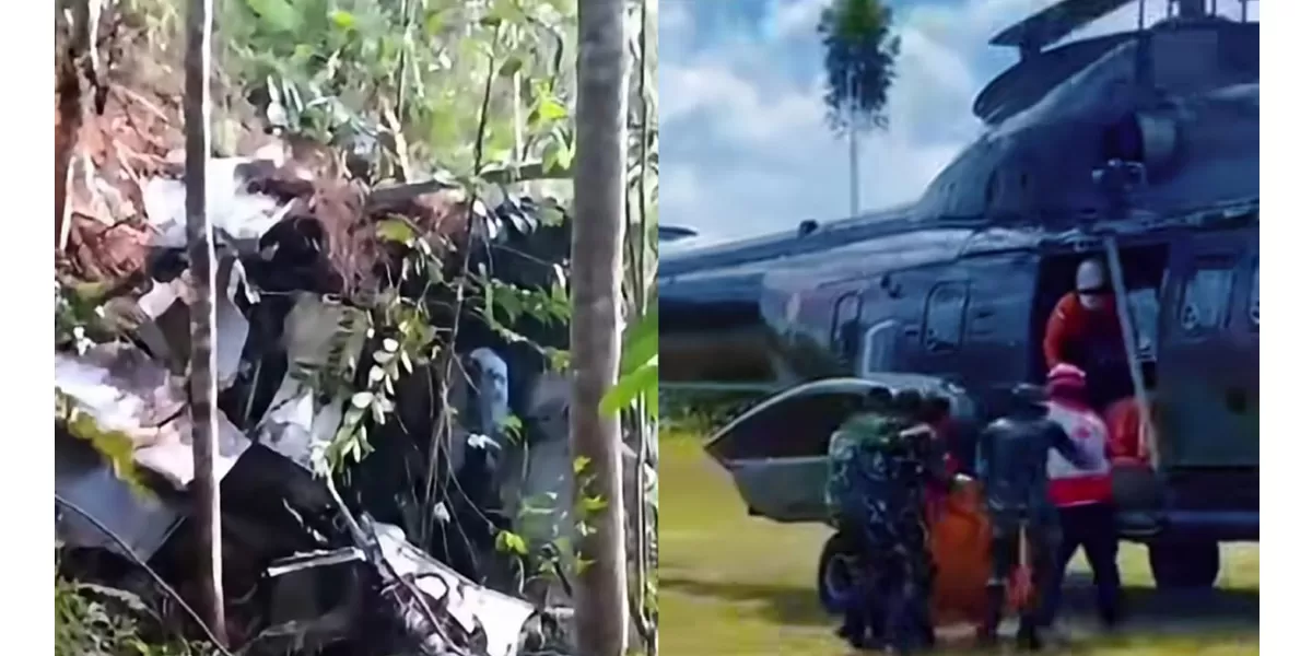 Proses evakuasi Helikopter PK-CFX yang jatuh di Sekadau, Kalbar.  (Instagram/andreli_48 - pmiprovkalbar)