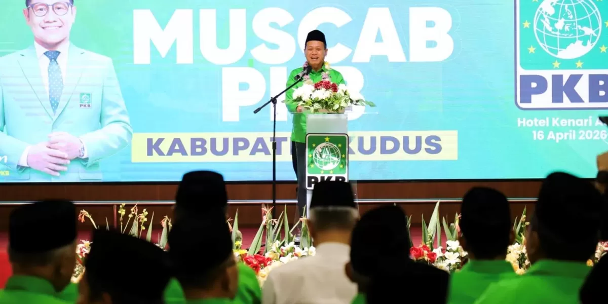 Bupati Kudus Samani Intakoris dalam sambutan di arena Musyawarah Cabang PKB Kabupaten Kudus di Hotel Kenari. Samani juga masuk sebagai salah satu kandidat kuat Ketua DPC PKB Kudus periode 5 tahun mendatang. (Foto: Muhammad Thoriq)