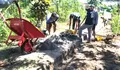 Wujud Kebersamaan, Babinsa Bersama Warga Laksanakan Karya Bakti Pengecoran Pondasi Pemasangan Paving Blok