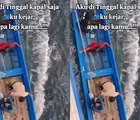 Viral! Pria Kejar Kapal Pakai Sampan, Penumpang Kompak Tarik dengan Tali di Tengah Laut