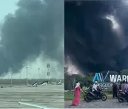 Asap Hitam Kebakaran Pabrik Lampu Tangerang Membubung hingga Bandara Soetta, 3 Blok Gudang Terbakar