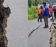 Aspal retak hingga terbelah, Jalan Trans Flores tak bisa dilewati mobil muatan berat: Akses menuju jembatan rusak