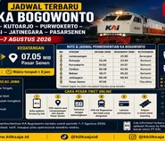 Jadwal Terbaru KA Bogowonto Lempuyangan - Kutoarjo - Purwokerto - Cirebon - Bekasi - Jatinegara - Pasarsenen Jakarta Periode 1–7 Agustus 2026