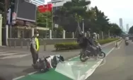 Melaju di Jalur Sepeda, Pria Bercelana Loreng Tendang Pemotor yang Ditabraknya
