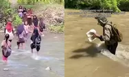 Viral! Siswa SD di Parigi Moutong Seberangi Sungai Demi Sekolah, Minta Dibangunkan Jembatan