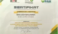 MA DDI Masamba Raih Sertifikat Integritas Pendidikan dari KPK-RI 2023