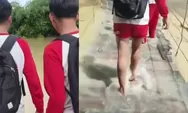 Viral Perjuangan Pelajar Lampung Tengah Berangkat Sekolah Terjang Banjir, Lewati Jembatan Kayu Nyaris Ambruk