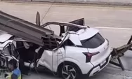 Sebuah Mobil Ringsek Tertimpa Baja Konstruksi Akibat Kecelakaan di Tol Depok-Antasari
