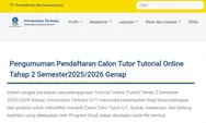 Pendaftaran Calon Tutor Tutorial Online UT Tahap 2 Semester Genap 2025/2026, Cek Syarat dan Formasi