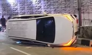 BYD M6 Terguling di Underpass Mampang Jakarta Selatan, Diduga Hantam Pembatas Jalan, Kondisi Pengemudi Belum Diketahui