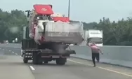 Mirip Film Action, Viral Aksi Sopir Truk Mengejar Truknya yang Lepas Kendali di Tol Kalikangkung