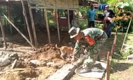 Babinsa hadir ditengah masyarakat melalui Pembuatan Pondasi Rumah Warga