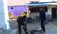 Babinsa Koramil 1312-08/Melong, Serda Niklas Tatawi Bantu Pembuatan Pagar Gereja Mahanaim Di Desa Tule