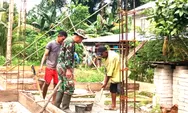 Wujud Kemenunggalan TNI, Babinsa Koramil 13 12-02/Lirung, Serka Wilson Sasauw Gotong royong Bantu Pengecoran Pondasi Rumah Warga