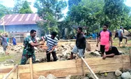 Babinsa Koramil 1312-03/Beo Bersama Warga Bantu Peletakan Batu Dasar Pembangunan Rumah di Desa Tarohan