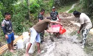 Wujud Kepedulian Pertanian, Babinsa Koramil 1312-01/Kabarua Gotong Royong Pengecoran Pondasi Jembatan Jalan Produksi di Desa Peret