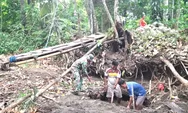 Wujud Sinergi TNI dan Rakyat, Koramil 1312-01/Kabaruan Bersama Warga Gotong Royong Bangun Pondasi Jembatan Nalam Damau Bowone