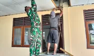 Babinsa Bersama Warga Dan Anggota Satgas Karya Bakti Renovasi Gedung Sekolah SD Piniel Rainis