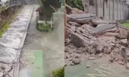 Tembok rumah warga roboh menimpa SMPN 182 Jakarta, puing berserakan di area sekolah